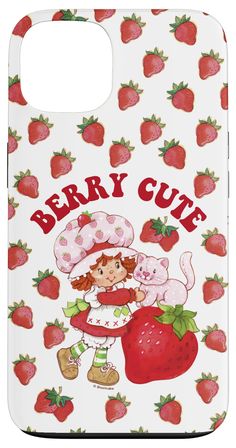 a phone case with strawberrys on it and the words berry cute written in red