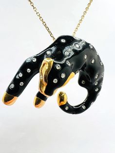 14K Yellow Gold Diamond 0.30ct Black Enamel Panther Design Pendant A perfect gift for your loved one for any occasion or holiday!  Total Pendant Weight: 3.52g Pendant Length: 26.17mm Pendant Width: 30.93mm Necklace not included. There is an additional charge of $150 if necklace is needed.  Item will be placed in a gift box. * Panther Design, Sapphire Antique Ring, Yellow Gold Bracelet, Antique Rings, Black Enamel, Vintage Silver, Beautiful Earrings, Blue Topaz, Pendant Necklaces