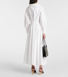 Isabela cotton-blend midi dress in white - Altuzarra | Mytheresa Silk Shirt Dress, Printed Silk Shirt, Maxi Shirts, Cotton Blends Dress, Maxi Shirt Dress, Cotton Midi Dress, Green Midi Dress, Midi Shirt Dress, White Shirt Dress