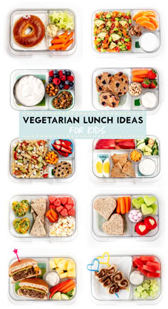 an assortment of vegetarian lunch ideas in plastic containers