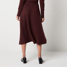 For chilly days that require an elevated look, choose this Worthington women's sweater skirt in a rich burgundy color. It's made from soft knit fabric for a modern-fit with an A-line silhouette and a midi-length. Closure Type: Pullover HeadFit: Modern FitApparel Length: 37 InchesFiber Content: 93% Polyester, 4% Nylon, 3% SpandexFabric Description: KnitCare: Machine Wash, Tumble DryCountry of Origin: Imported Midi Sweater Skirt, Sweater Sets, Rich Burgundy, Large Sweaters, Sweater Set, Burgundy Color, Sweater Skirt, Modern Fit, Soft Knits