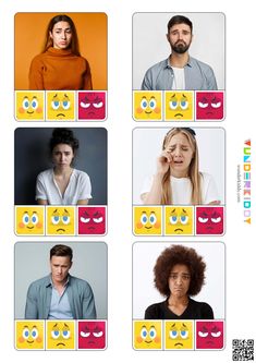 the faces of people with different expressions are arranged in squares and rectangles