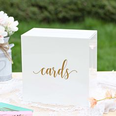 PRICES MAY VARY. UNIQOOO Elegant White Acrylic Wedding Card Box with Gold Print Acrylic Wedding Card, Graduation Table Centerpieces, Graduation Tables, Table Centerpiece Decorations, Wedding Card Box, Cast Acrylic, Acrylic Wedding, Card Box Wedding, Foil Cards