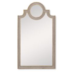 a large mirror with an arched frame and gold trimmings on the edges, against a white background