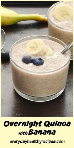 two glasses of oatmeal with bananas and blueberries