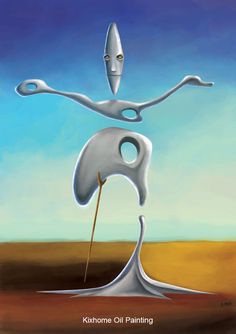 a painting of a person standing in the middle of a field with an object sticking out of it's body