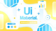 an abstract background with blue and yellow shapes, including the words uj material on it