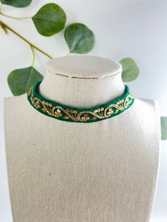 Embroidery Choker, Green Velvet Ribbon, Bamboo Jewelry, Perfumes And Lotions, Gothic Choker, Velvet Necklace, Velvet Choker Necklaces, Gothic Chokers, Choker Gold