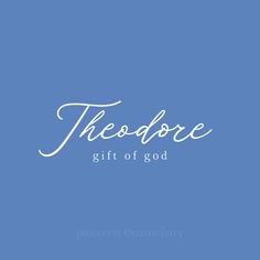 thedore gift of god logo on a blue background with white lettering that reads,