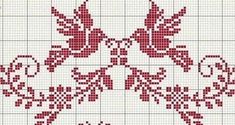 a cross stitch pattern with red flowers on it