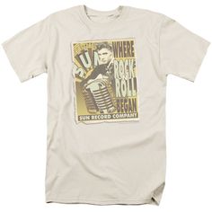 Sun Records Rock N Roll Began Poster Men's 18/1 100% Cotton Short-Sleeve T-Shirt Sun Records, Jerry Lee, Jerry Lee Lewis, Classic Rock And Roll, Record Company, Music Fans, Great T Shirts, Rock N, Elvis Presley