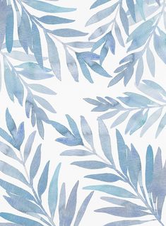 watercolor painting of blue leaves on a white wallpaper with grey and light blue tones