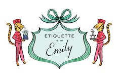 the logo for etiquette with an image of two cats holding a cake and a camera