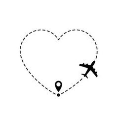 an airplane is flying in the shape of a heart with a map pin on it