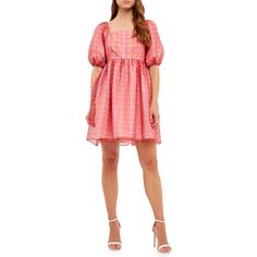 Find ENDLESS ROSE Checker Print Puff Sleeve Babydoll Minidress on Editorialist. Voluminous puff sleeves and a vibrant check print adds springy charm to a whimsical babydoll dress in a stem-baring silhouette. Square neck Short sleeves Lined 100% polyester Hand wash, dry flat Imported