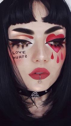 Crazy Make Up Looks Full Face, Halloweenský Makeup, Halloween Make-up Looks, Face Art Makeup, Halloween Tattoo, Smink Inspiration, Valentines Makeup, Trash Polka, Makijaż Smokey Eye