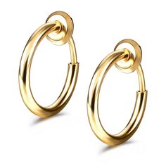 PRICES MAY VARY. COLOR & SIZE - Gold. The diameter is 13mm and inner diameter is 10mm. The hoop thickness is 15 gauge (1.5mm). HYPOALLERGENIC - Crafted in high quality copper clip on earrings. Lead-free and Nickel-free. Comfortable and safe for your sensitive skin. SUITABLE FOR NON PIERCING EARRINGS - Faux hoop earrings but looks so real. A good way to enjoy a great look without suffering the pain of piercings! EASY TO PUT ON AND OFF - Features with spring pin and round stopper design. Come on a Fake Cartilage Piercing, Clip On Hoop Earrings, Fake Nose Ring, Fake Lips, Cartilage Ring, Fake Earrings, Fake Nose Rings, Fake Nose, Spring Earrings