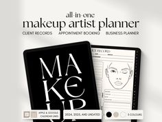 an advertisement for makeup artist planner on a white background with the words make up in black