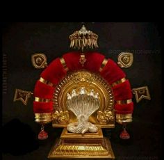 an elaborately decorated gold and red display