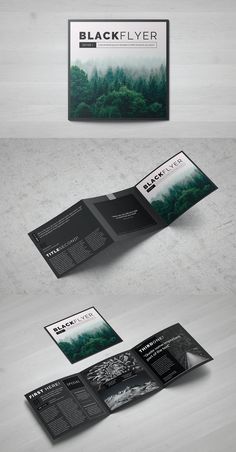 three fold brochure mockup with trees in the background and text below it