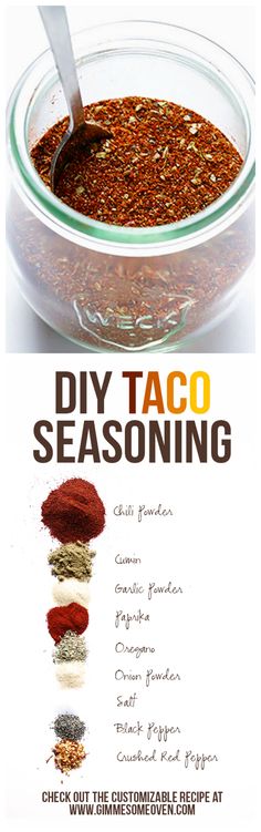 the recipe for diy taco seasoning in a glass bowl