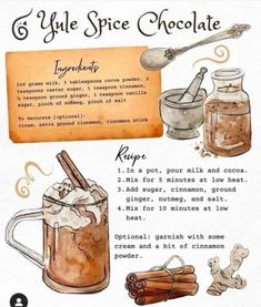 a recipe for homemade hot chocolate with cinnamons and spices in it, including an ice cream scooper