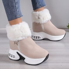 Women's Boots Plus Size Winter Boots Daily Solid Color Fleece Lined Booties Ankle Boots Winter Zipper Wedge Heel Round Toe Comfort Faux Suede Zipper Leopard Black Red 2023 - US $37.99 Fur Lined Shoes, Ladies Boots Ankle, Winter Heels, Winter Shoes For Women, Winter Ankle Boots, Shoes Boots Ankle, Square Toe Heels, Shoe Pattern, Wedge Ankle Boots