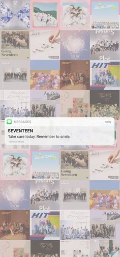 the album cover for seventeen's remember to smile is shown in many different colors