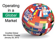 a globe with flags on it and the words operating in a global market