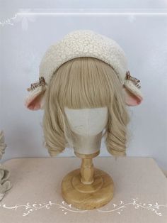 Lamb Ear Design Beige / Black Plush Beret Lamb Ears, Sheep Ears, Fairy Kei Fashion, Black Beret, Headpiece Accessories, Kei Fashion, Ear Design, Lambs Ear, Kind Reminder