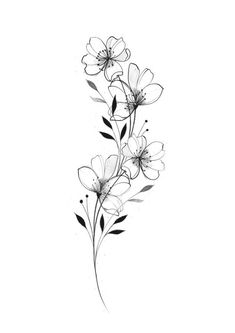 a black and white drawing of flowers on a white background