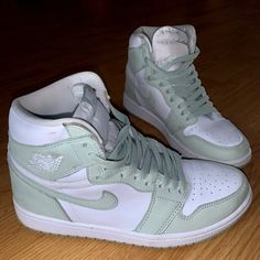 Size 6.5 In Mens. Size 8-8.5 In Women’s.Only Worn About 3-4 Times. Hardly Any Creases, Still Looks Brand New! I Paid Well Over $400 For These And Being I Only Wore Them A Few Times, I Do Want To Get A Good Return Out Of Them. Nike Air Jordan Green, Green Nike Shoes Women, Light Green Nike Shoes, Mint Green Quince, Light Green Sneakers, Mint Green Sneakers, Shoes Sneakers Green, Green Nike Shoes, Shoes Jordan 1