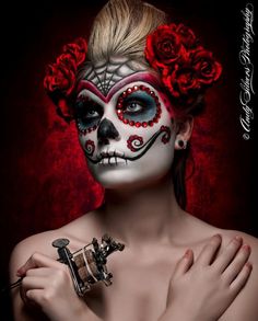 Horror Painting, Sugar Skull Artwork, Catrina Tattoo, Holloween Makeup, Body Ideas