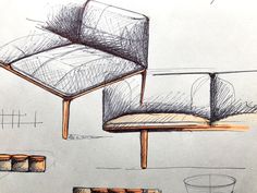 an artistic drawing of a chair and other objects in various stages of construction, including pencil