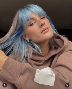 Julie Lorentzen, Blue Hair Underneath, Purple Underneath Hair, Half Colored Hair, Under Hair Dye, Under Hair Color, Dyed Bangs, Blue Brown Hair, Hair Dyed Underneath