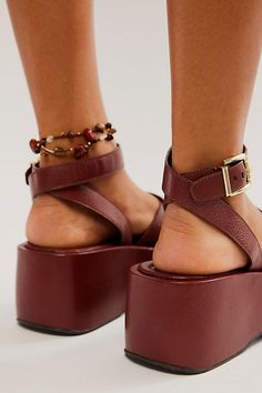 Simple and strappy, these platform sandals feature a lifted sole with a toe loop, criss-cross upper, and a buckle ankle strap. **Features:** Slip-on style, leather uppers, strappy design, toe loop, adjustable buckle ankle strap, flatform sole, lined footbed **Why We | Hazel Flatform Sandals by FP Collection at Free People in Brown, Size: US 11 Flatform Sandals, Coconut Shell, Vintage Aesthetic, Black Fits, Platform Sandals, Boho Outfits, Criss Cross, Ankle Strap, Leather Upper