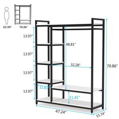 the standard shelving unit is shown with measurements