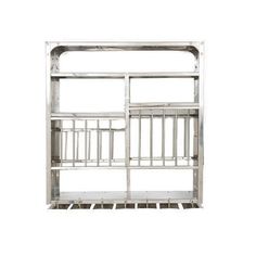 an open metal shelf with bars on it