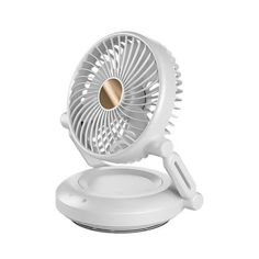 a white table fan sitting on top of a stand