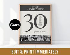 a framed poster with the words, work anniversary 30 and an image of people on it