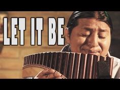 a woman playing an accordion with the words let it be in front of her face