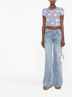 GANNI seam-detail wide-leg Jeans - Farfetch Jeans Farfetch, Floral Jeans, Organic Materials, Feature Light, Wide Leg Jeans, Flare Jeans, Leg Jeans, Classic Design, Fashion Branding