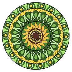 a green and yellow circular design on a white background