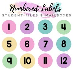 numbered labels for student files and mailboxes with numbers in the bottom left corner