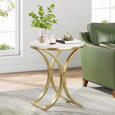 Tribesigns End Table, Round Sofa Side Coffee Table with Gold Metal Frame Tribesigns Small Round Side Table, Gold End Table, Bedside Table Round, White Accent Table, Simple Side Tables, Marble Top Side Table, Round End Tables, Gold Side Table, Round Coffee Table Modern