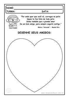 a heart shaped paper with the words desine seus amigo written in spanish