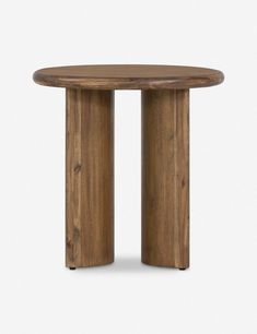 a round wooden table with two legs