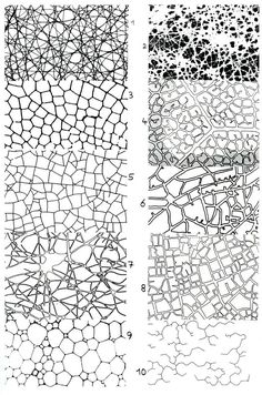 three different types of patterns that are in black and white, one is drawn with ink