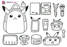 the pokemon coloring page is filled with cute items to be used for crafts and other activities