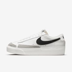 Praised for its classic simplicity and comfort, the Nike Blazer Low Platform elevates the hoops icon. The lifted midsole/outsole lets you step confidently while the upper keeps the proportions you loved from the original. Blazers Nike, Nike Blazers, Nike Blazer Low, Black White Blazer, Blazer Low, Baskets Nike, Nike Models, Women Platform Shoes, Original Fashion